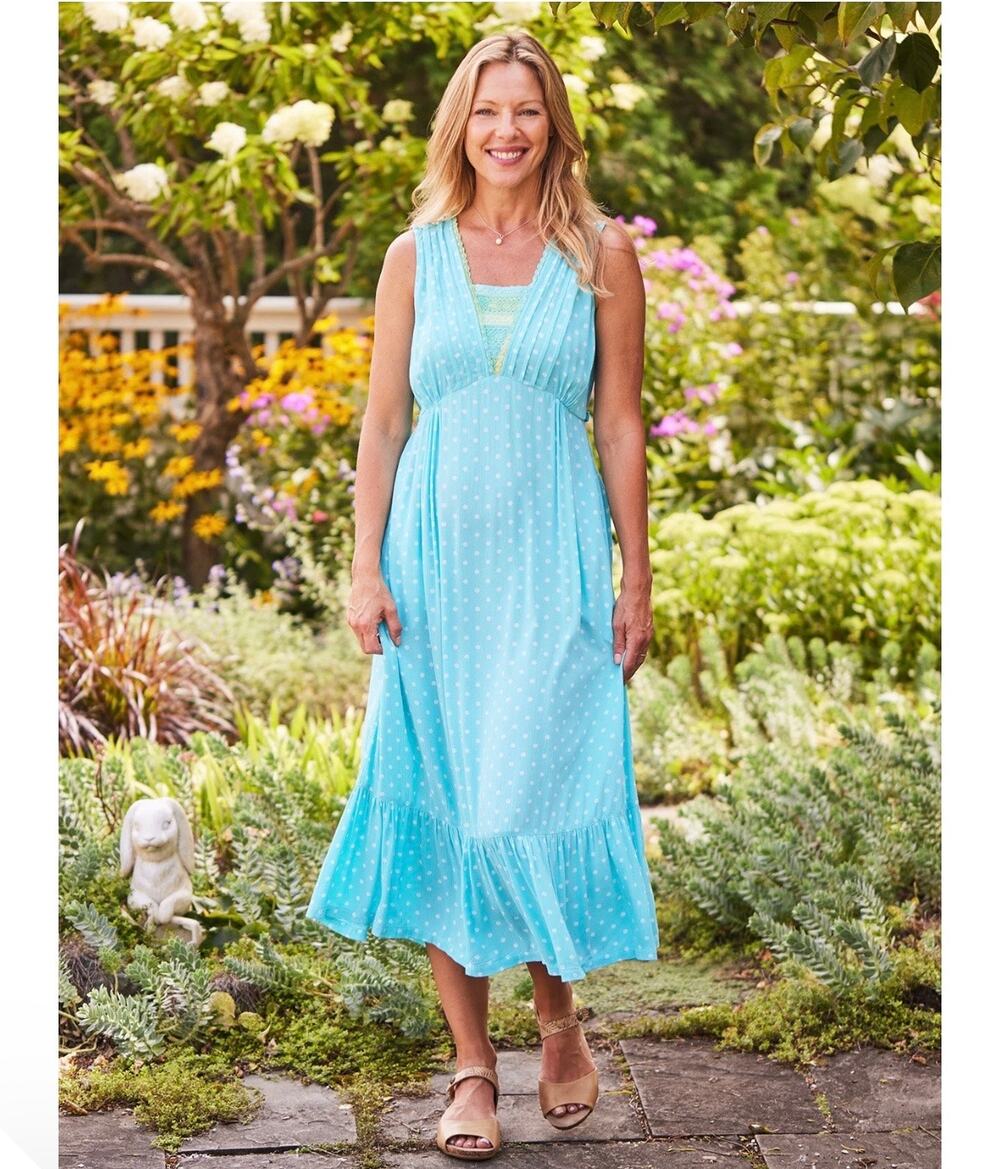 April Cornell Turquoise Cici Polka Dot Hostess Maxi Dress Size XL NWT
